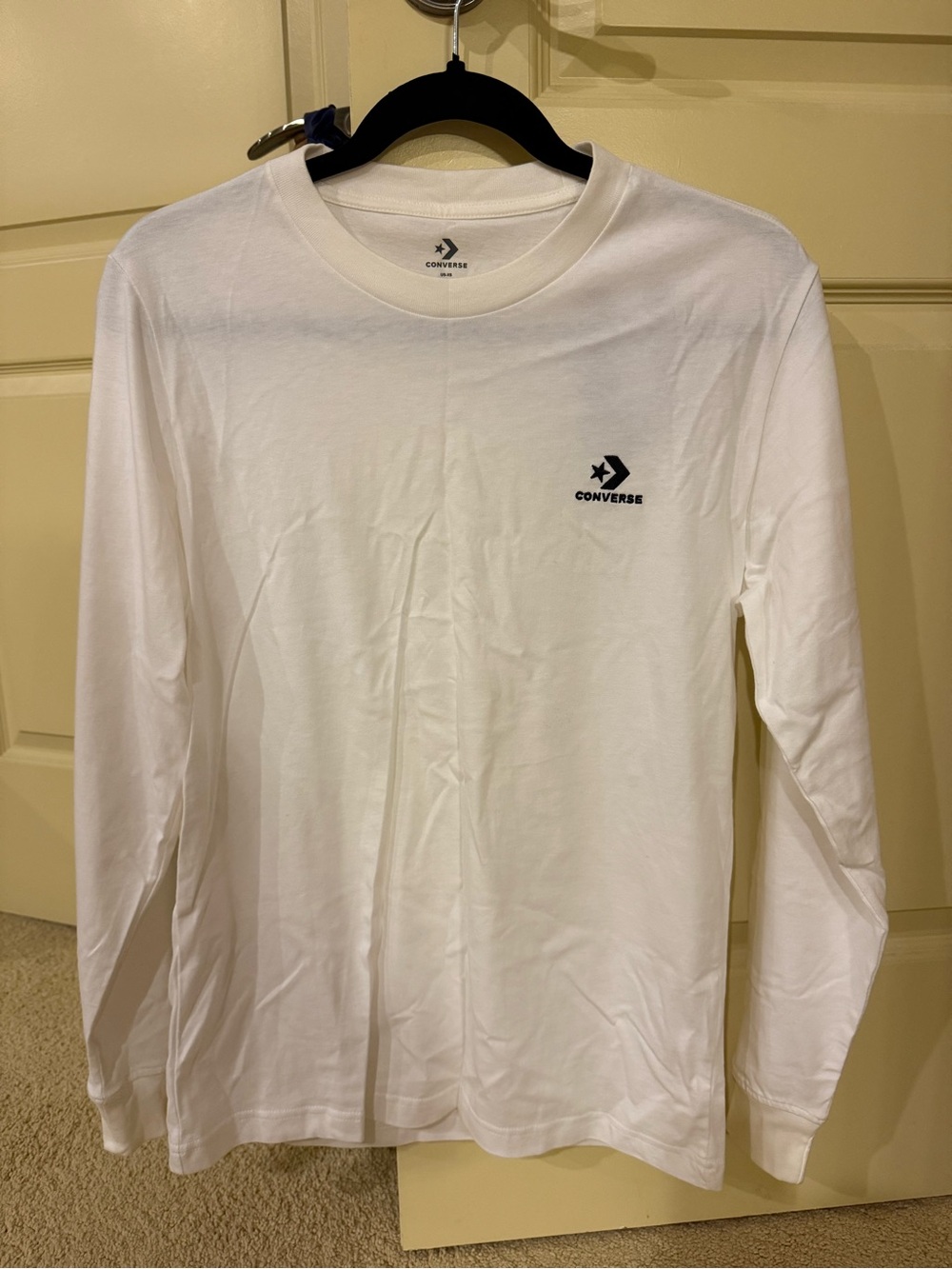 Converse White Long-Sleeve Crew with Small Chest Logo